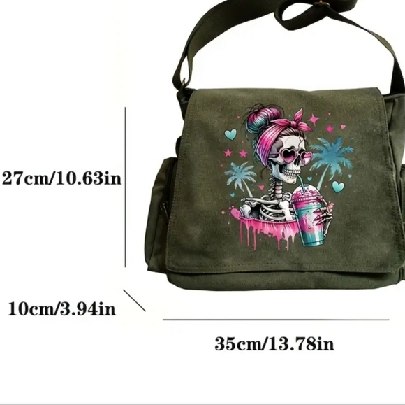 Skull Gothic Green Light Weight Messenger Bag - Picture 7 of 7